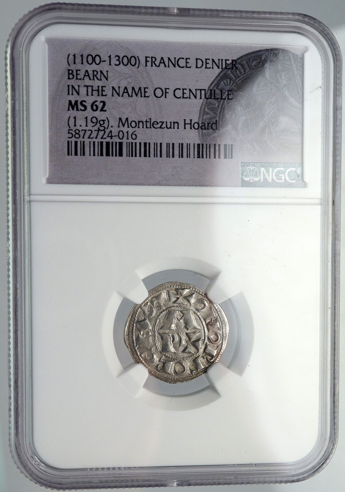 1100-1300 FRANCE Bearn Feudal IN NAME OF CENTULLE Silver Denier Coin NGC i90655