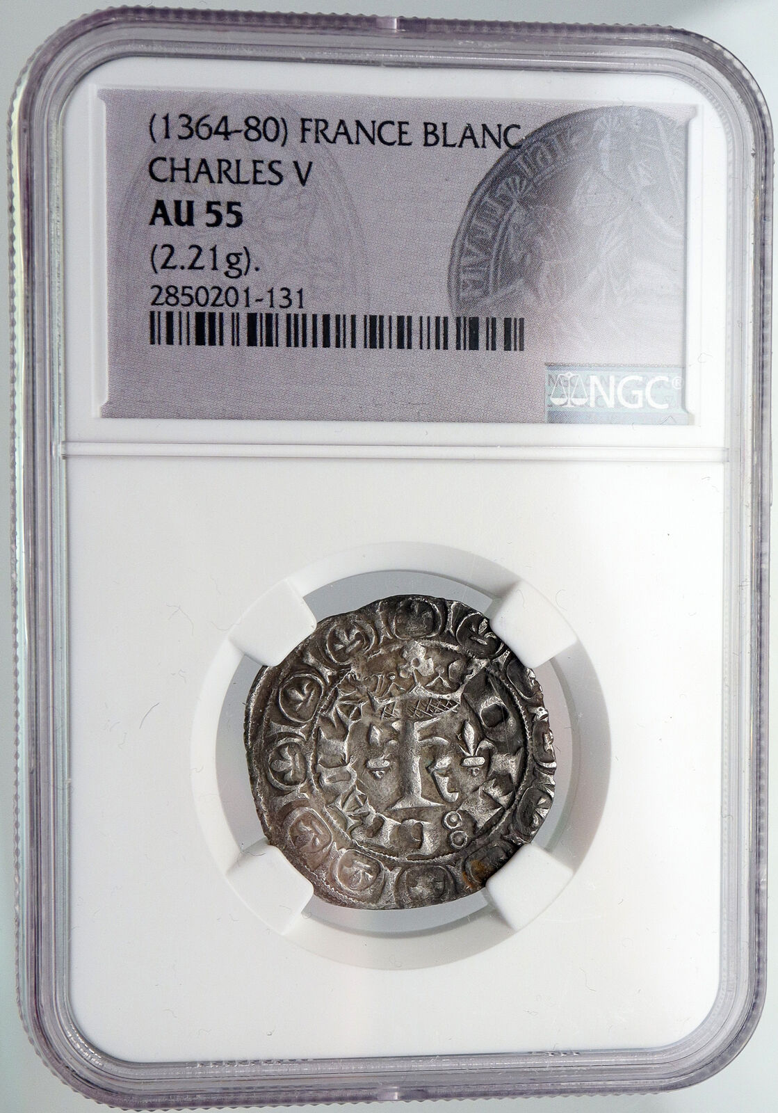 1364-1380 FRANCE King Charles V Antique VINTAGE Old Silver Blanc Coin NGC i90647