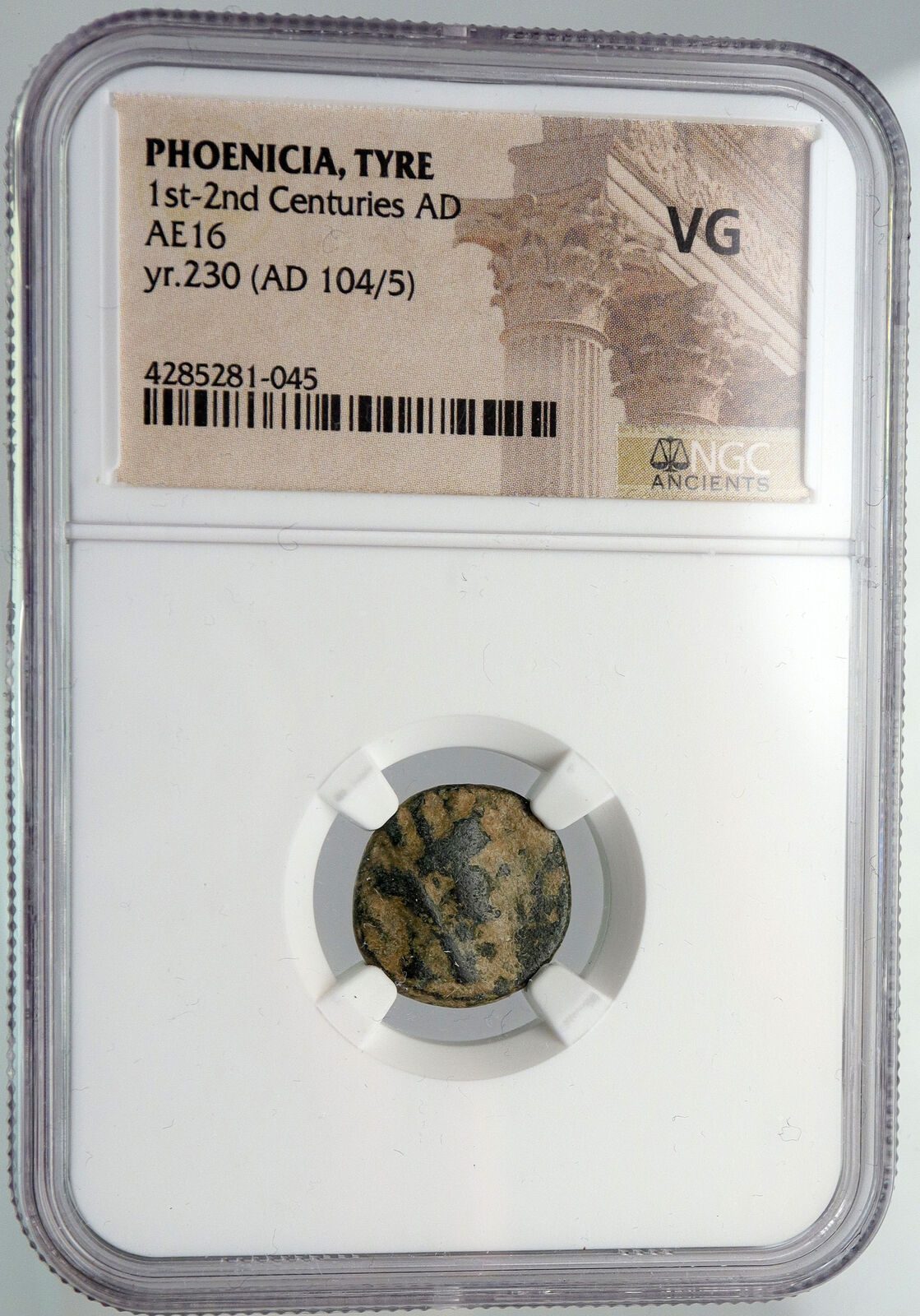 TYRE in PHOENICIA Roman Emperor Hadrian Time 104AD Ancient Greek Coin NGC i90641