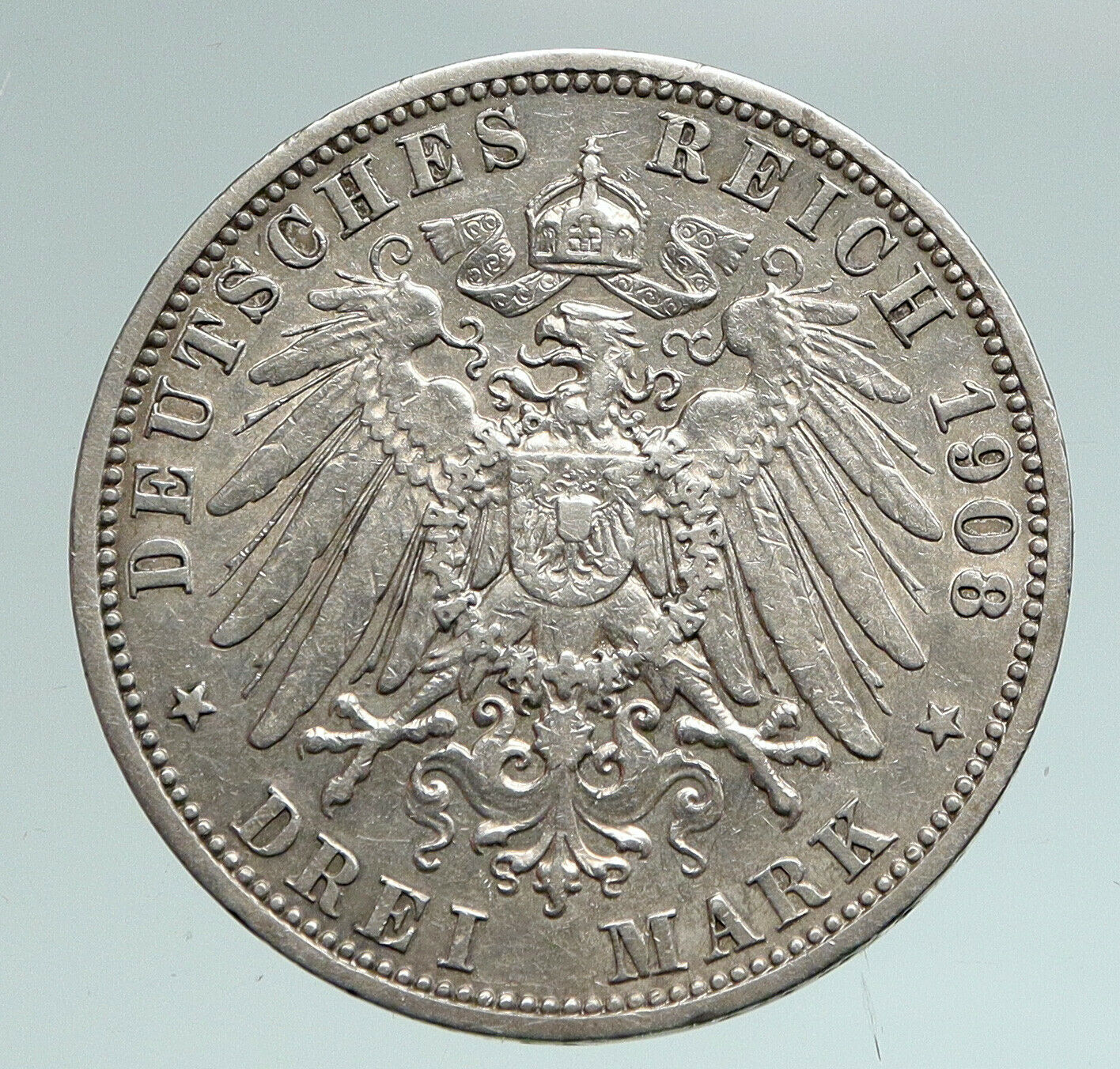 1908 PRUSSIA KINGDOM Germany WILHELM II ANITQUE Silver 3 Mark German Coin i90955