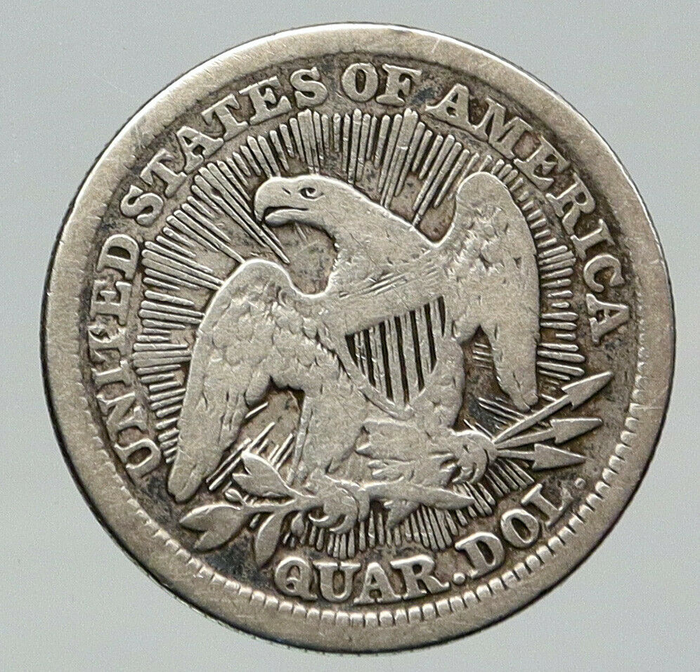 1853 P UNITED STATES US Silver SEATED LIBERTY Quarter Dollar Coin w EAGLE i91866