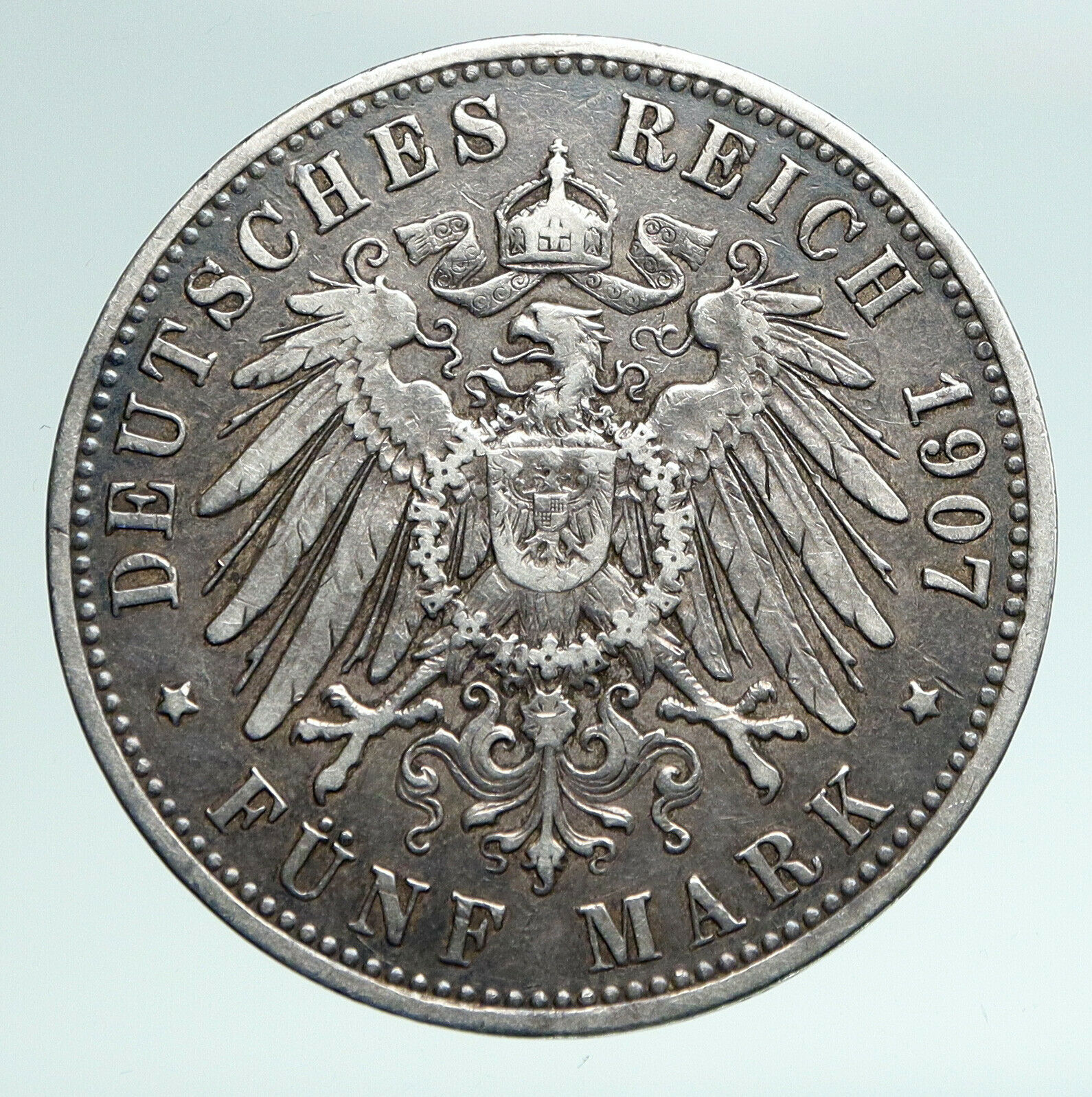 1907 GERMANY GERMAN STATES PRUSSIA WILHELM II Genuine Silver 5 Mark Coin i90966