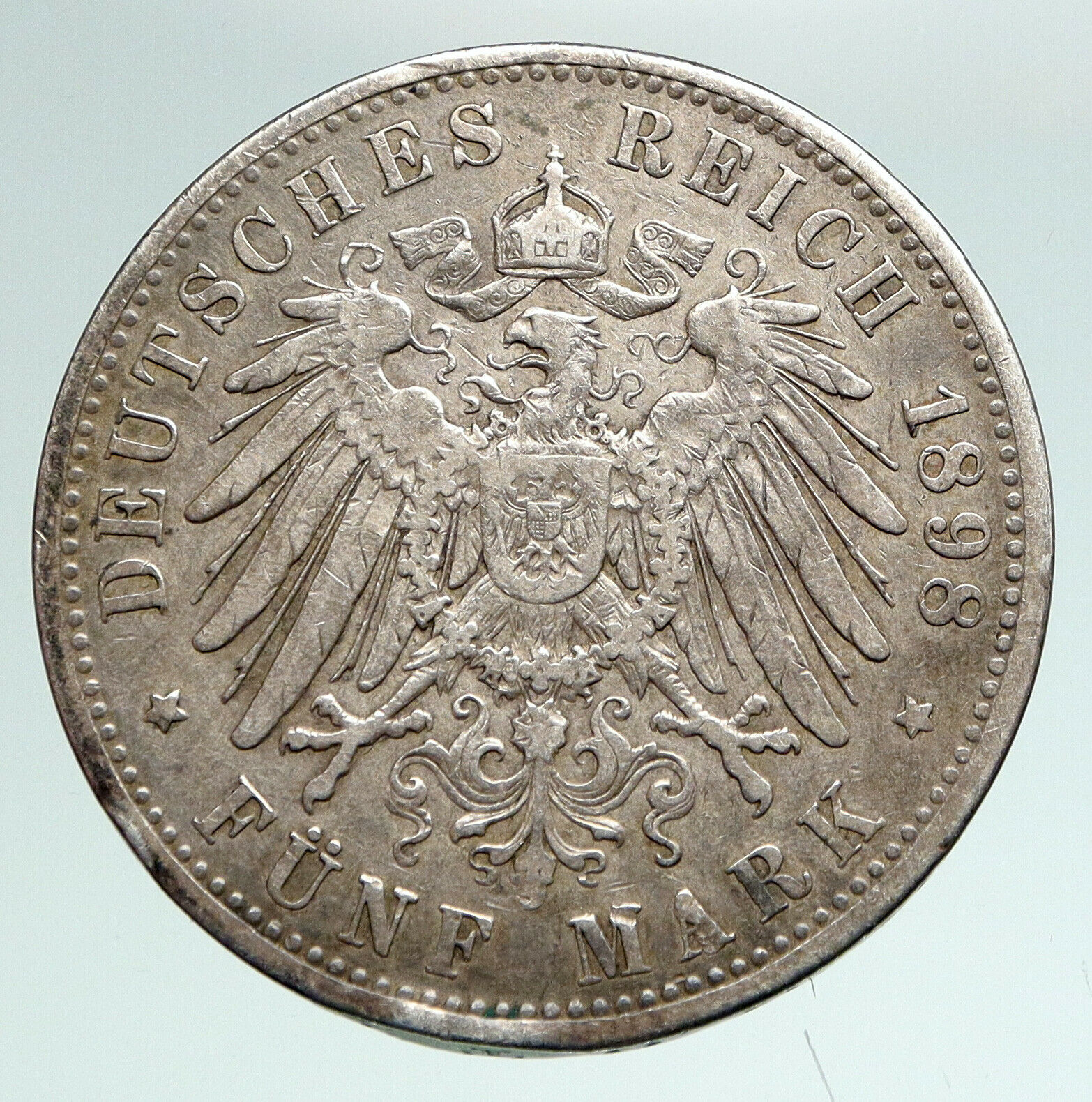 1898 GERMANY GERMAN STATES PRUSSIA WILHELM II Genuine Silver 5 Mark Coin i90961