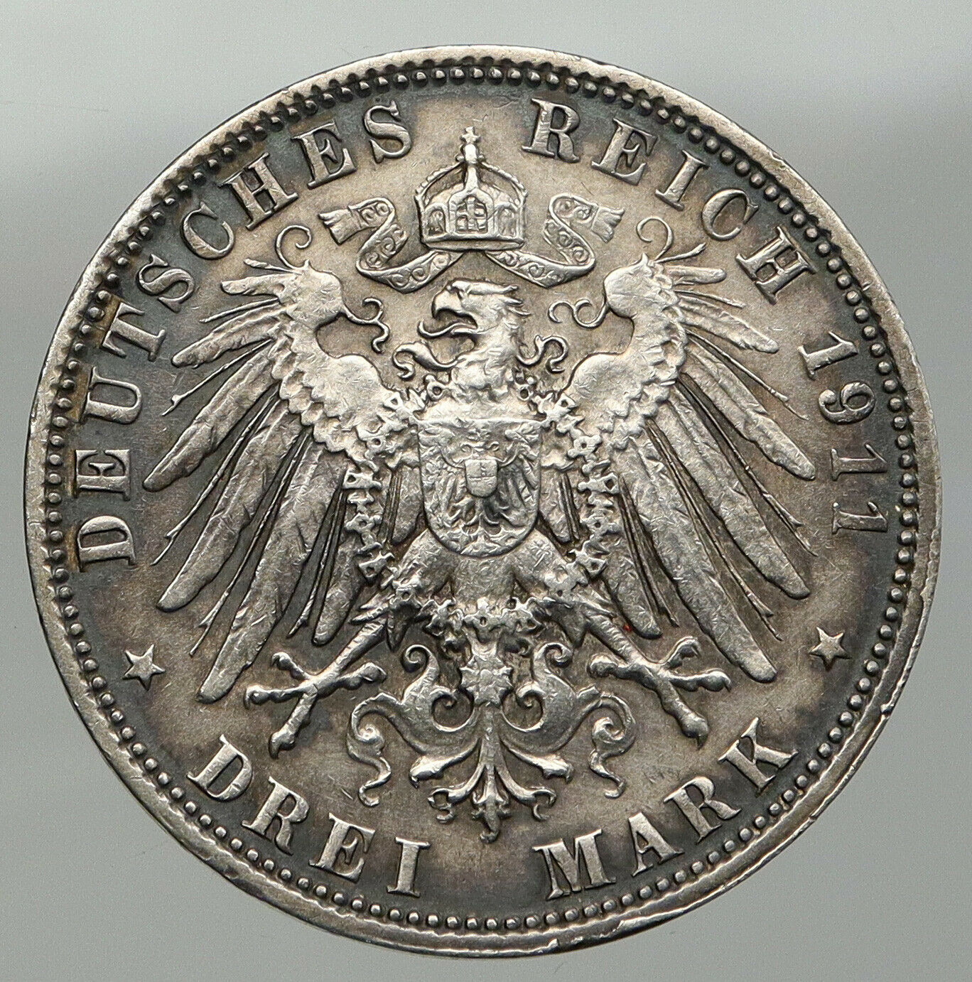 1911 GERMANY Bavaria Otto I w PRINCE LUITPOLD Antique Silver 3 Marks Coin i92823