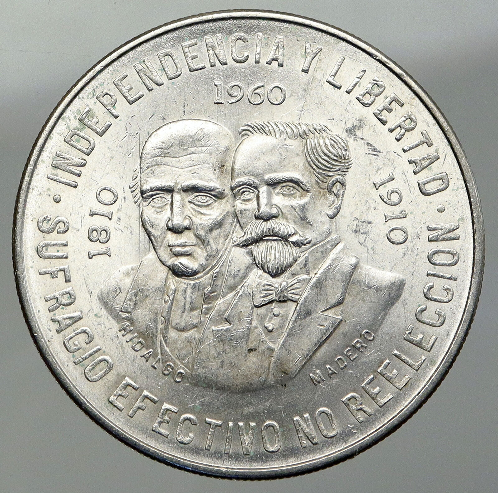 1960 Mexican 150Y WAR OF INDEPENDENCE Hidalgo Madero Silver 10 Pesos Coin i92824