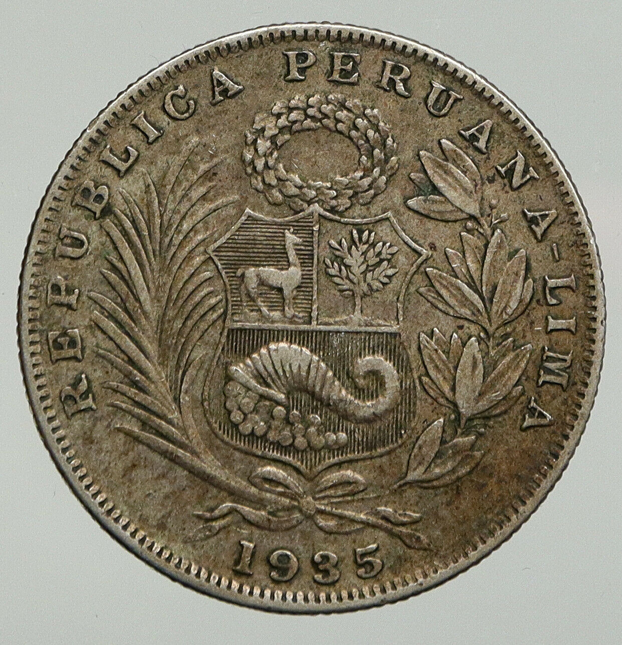 1935 PERU South America w LIBERTY Peruvian Antique Silver 1/2 Sol Coin i92864