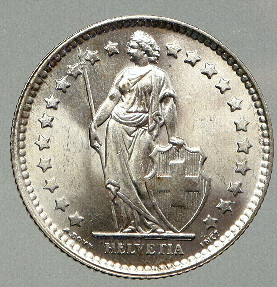 1956 B SWITZERLAND HELVETIA Symbolizes SWISS Nation SILVER 1 Franc Coin i92915