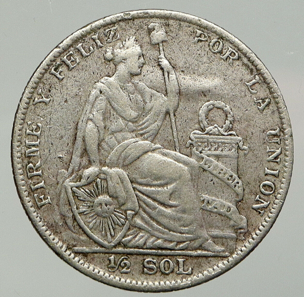 1929 PERU South America w LIBERTY Peruvian Antique Silver 1/2 Sol Coin i92865