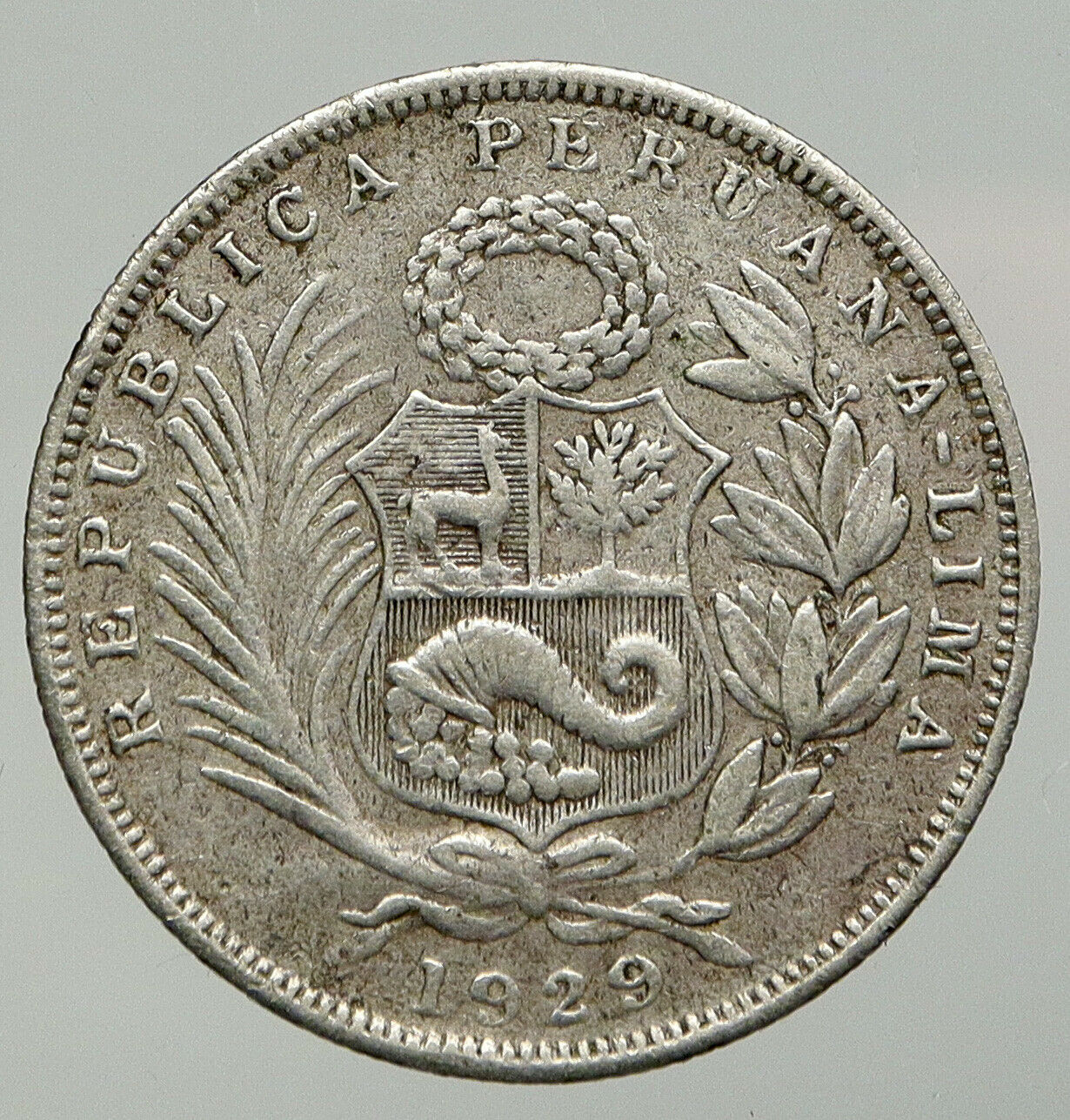 1929 PERU South America w LIBERTY Peruvian Antique Silver 1/2 Sol Coin i92865