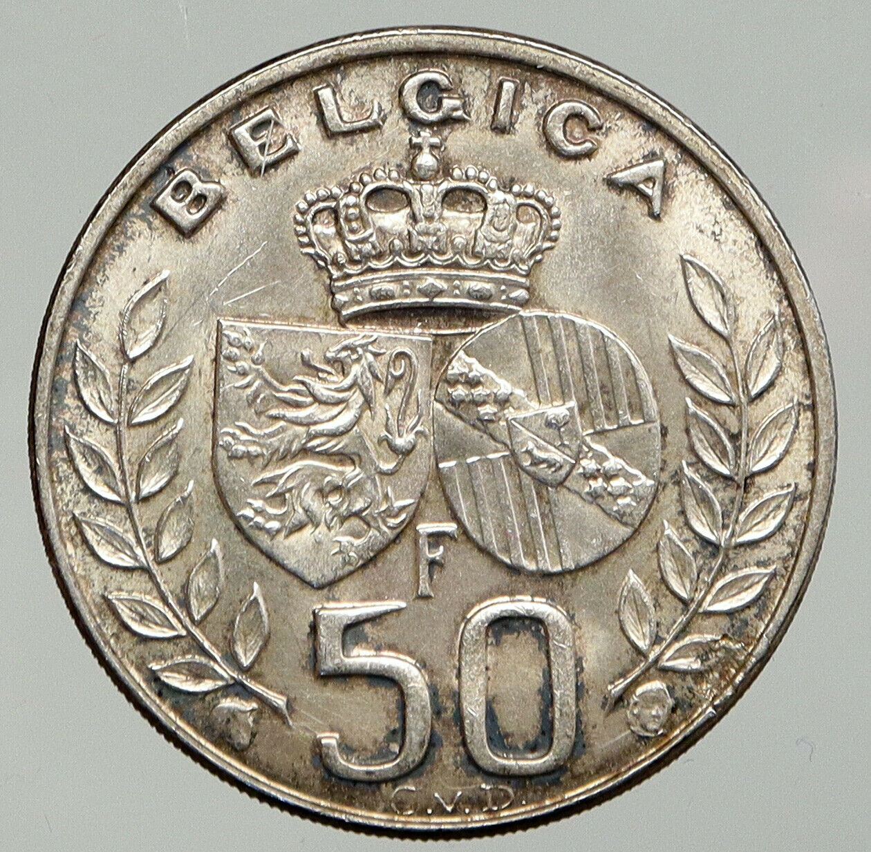 1960 BELGIUM King Baudouin I Marriage Queen Fabiola Silver 50 Francs Coin i92870