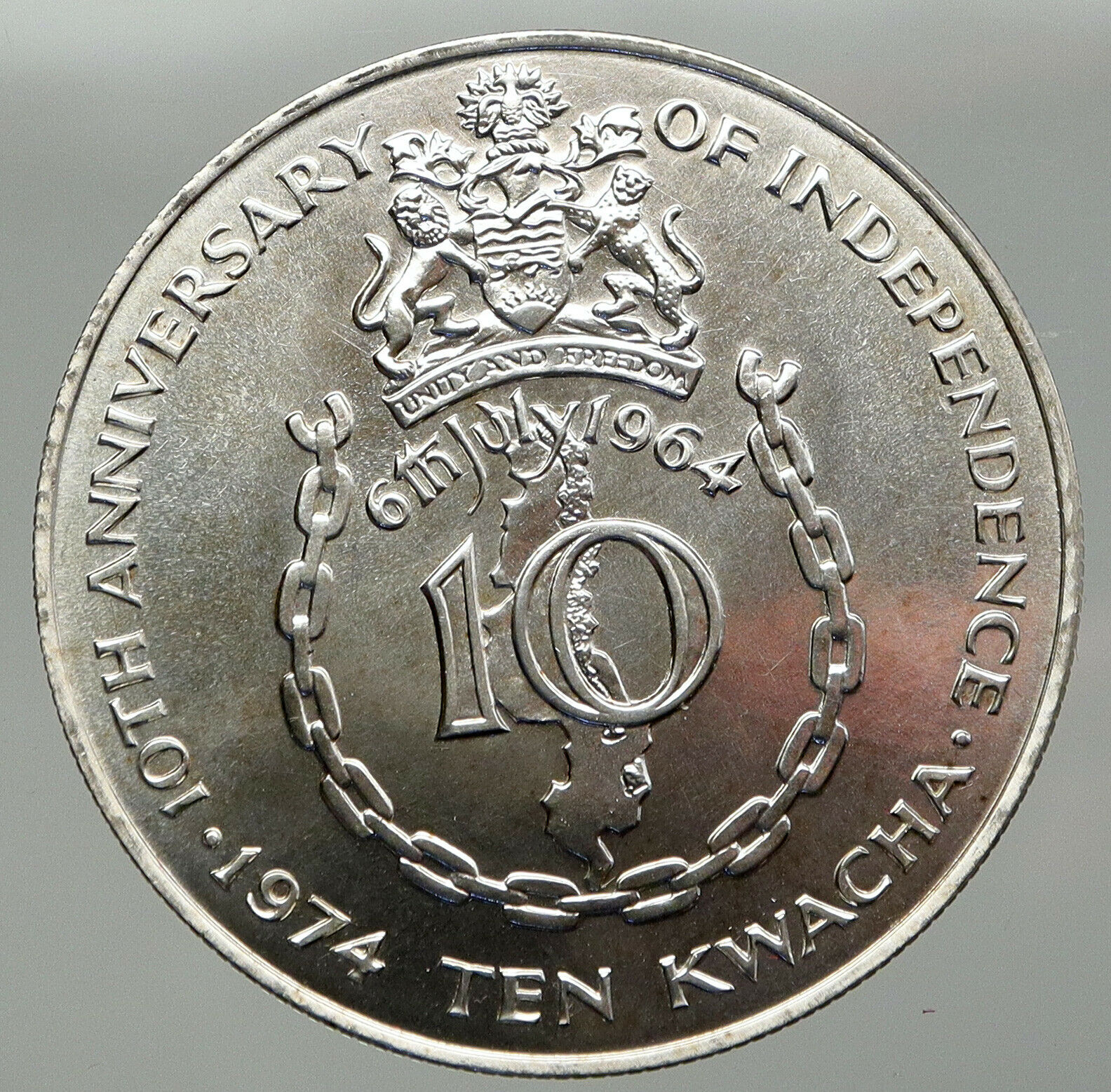 1974 MALAWI President Ngwazi Kamuzu Banda Vintage Silver 10 Kwacha Coin i92921