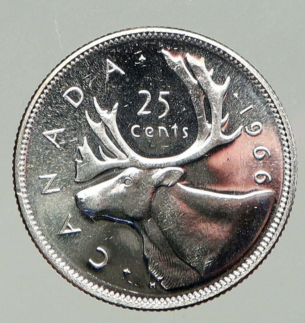 1966 CANADA United Kingdom Queen Elizabeth II CARIBOU Silver 25 Cent Coin i92874