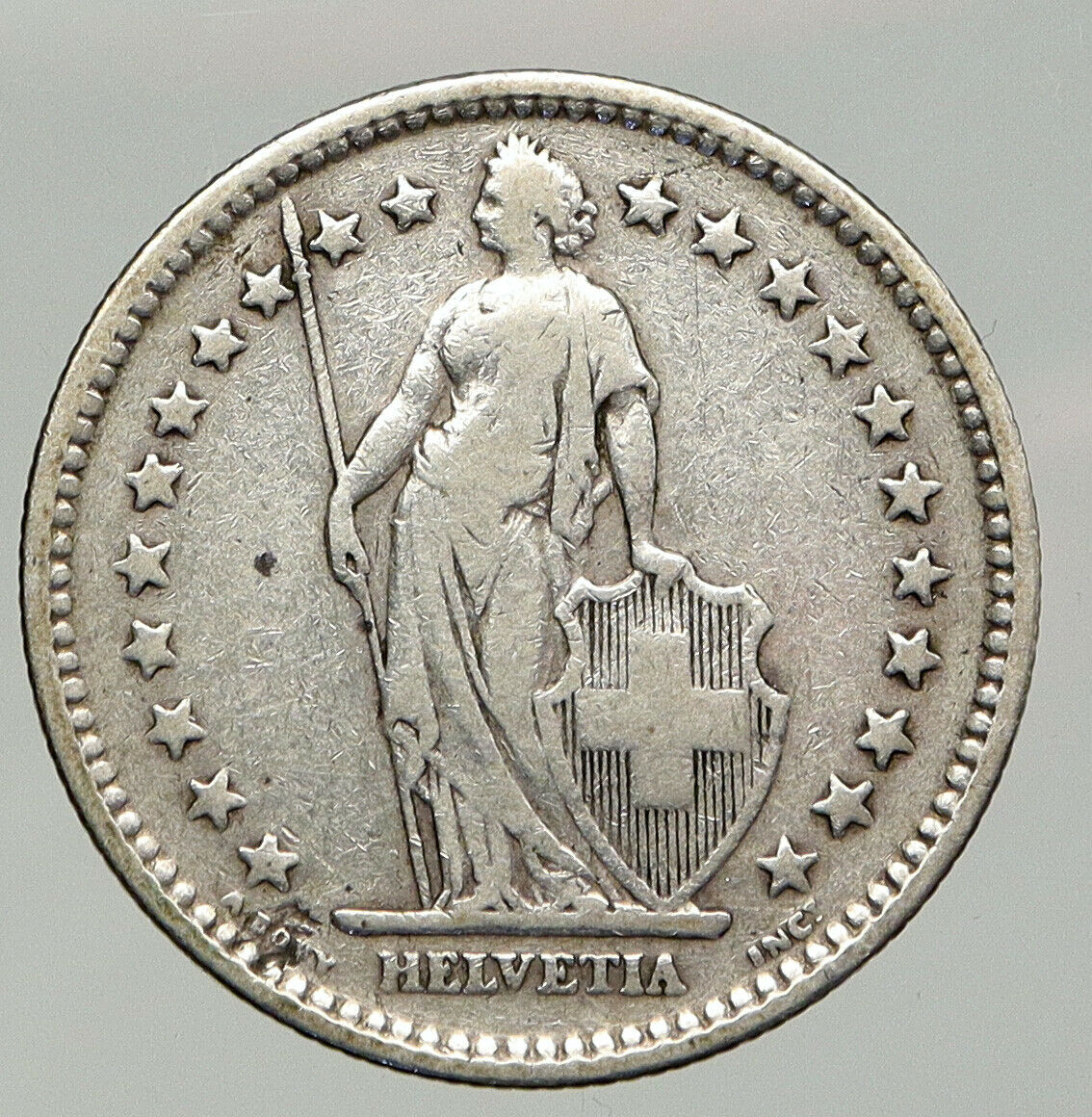 1904 B SWITZERLAND HELVETIA Symbolizes SWISS Nation SILVER 2 Francs Coin i92876