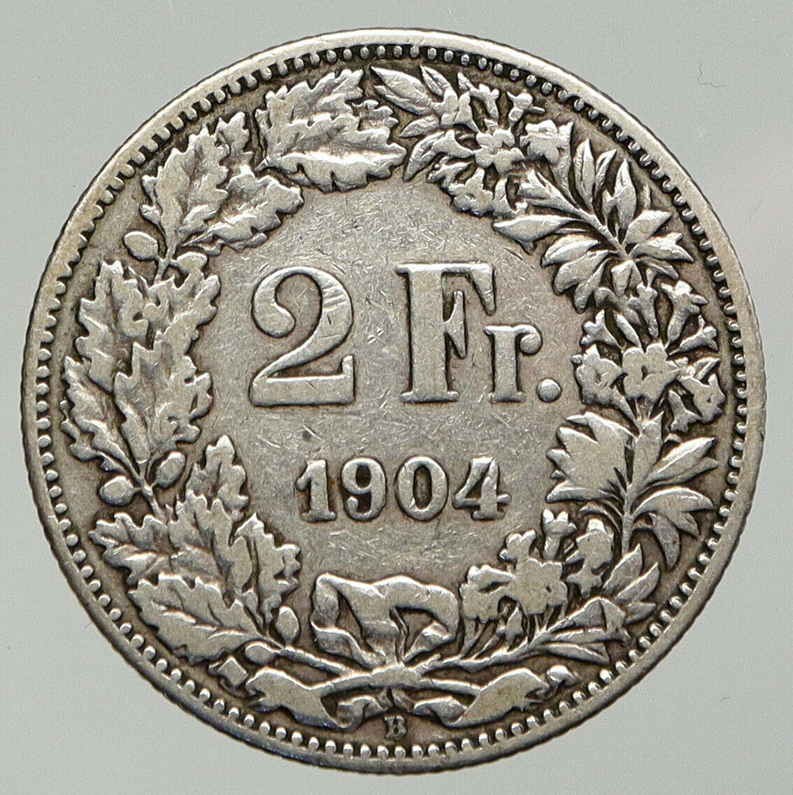 1904 B SWITZERLAND HELVETIA Symbolizes SWISS Nation SILVER 2 Francs Coin i92876