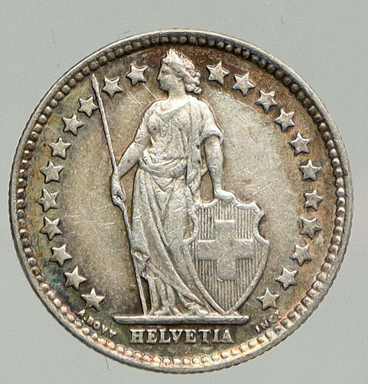 1929B SWITZERLAND HELVETIA Symbolizes SWISS Nation SILVER 1/2 Francs Coin i92878