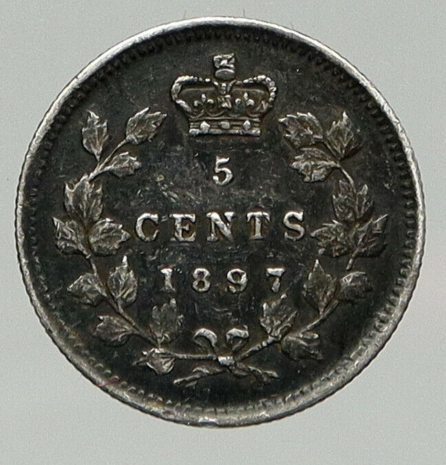 1897 CANADA UK Queen VICTORIA Vintage Antique OLD Silver 5 Cents Coin i92885