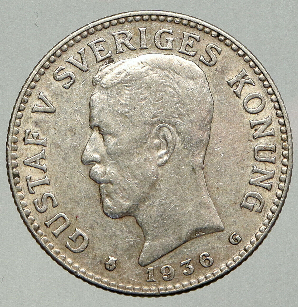 1936 G SWEDEN w GUSTAV V ADOLF SWEDISH LARGE Vintage Silver 2 Kronos Coin i92883