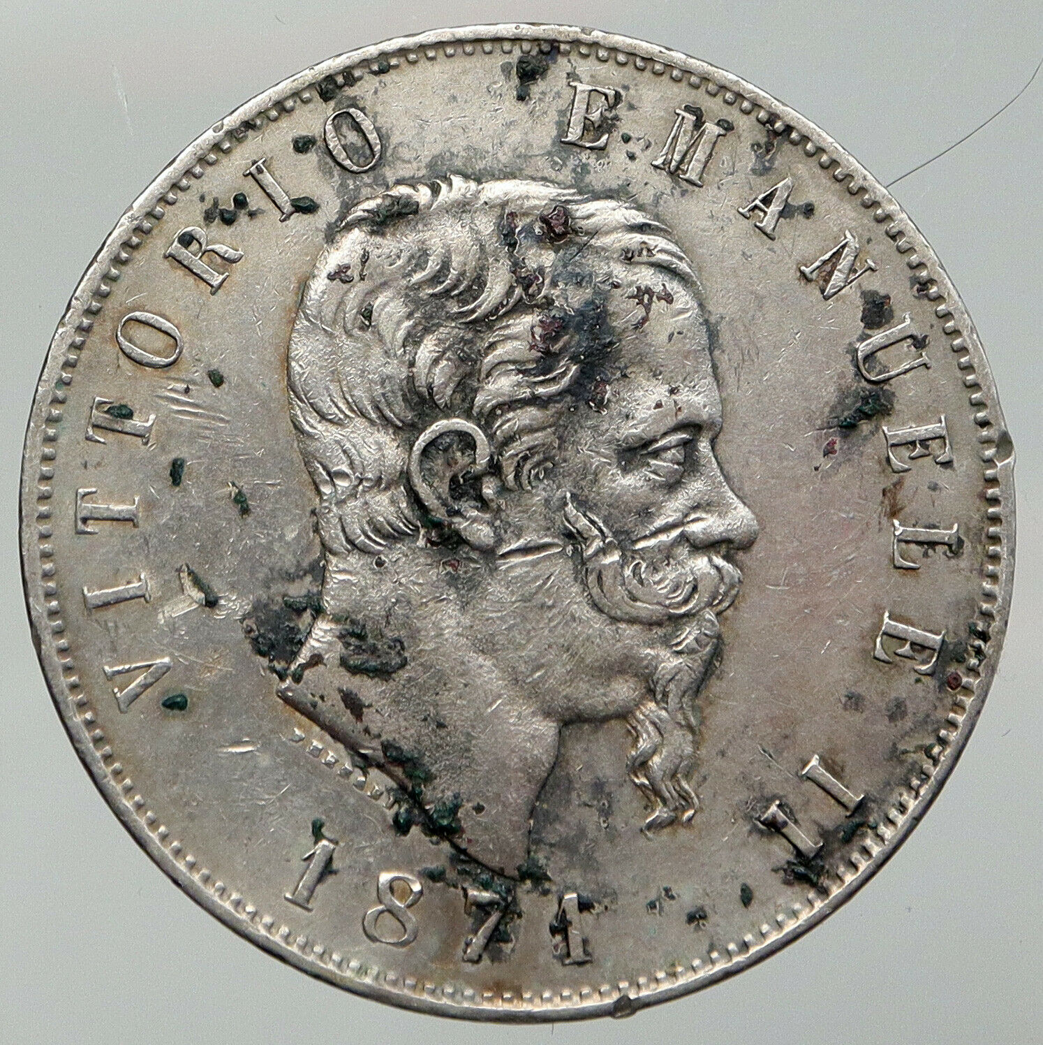 1871 MbBN ITALY King Victor Emmanuel II Large Silver 5 Lire ITALIAN Coin i92691