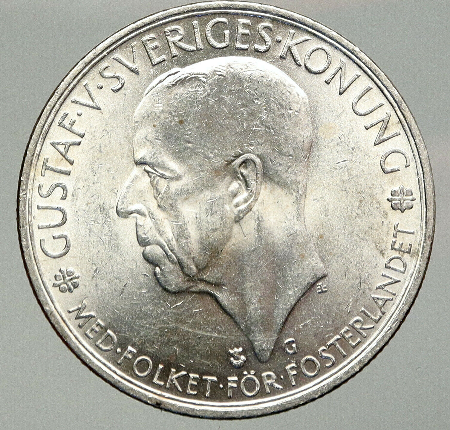 1935 SWEDEN w Riksdag KING Gustav V SWEDISH Antique Silver 5 Kronor Coin i92880