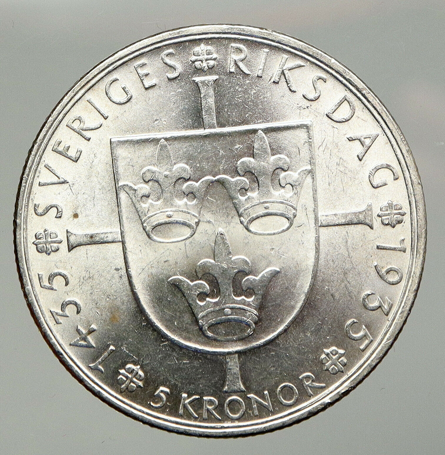 1935 SWEDEN w Riksdag KING Gustav V SWEDISH Antique Silver 5 Kronor Coin i92880