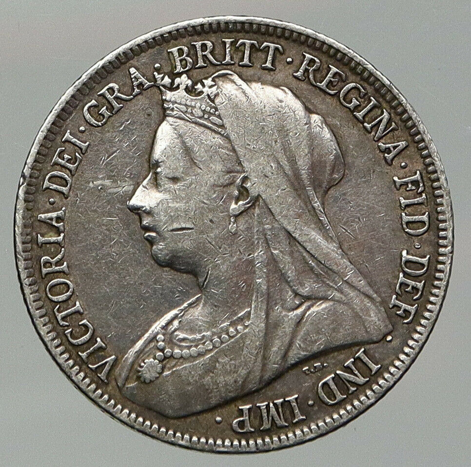 1897 UK Great Britain QUEEN VICTORIA 3 Shields Silver OLD Shilling Coin i92602