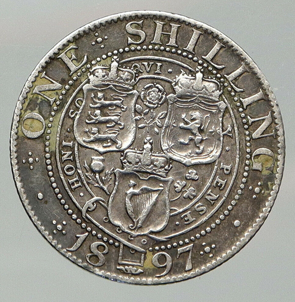 1897 UK Great Britain QUEEN VICTORIA 3 Shields Silver OLD Shilling Coin i92602