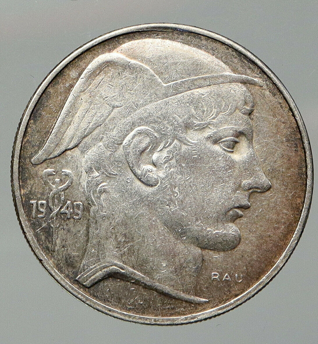 1949 BELGIUM with MERCURY Hermes VINTAGE Silver 20 Francs Belgian Coin i92601