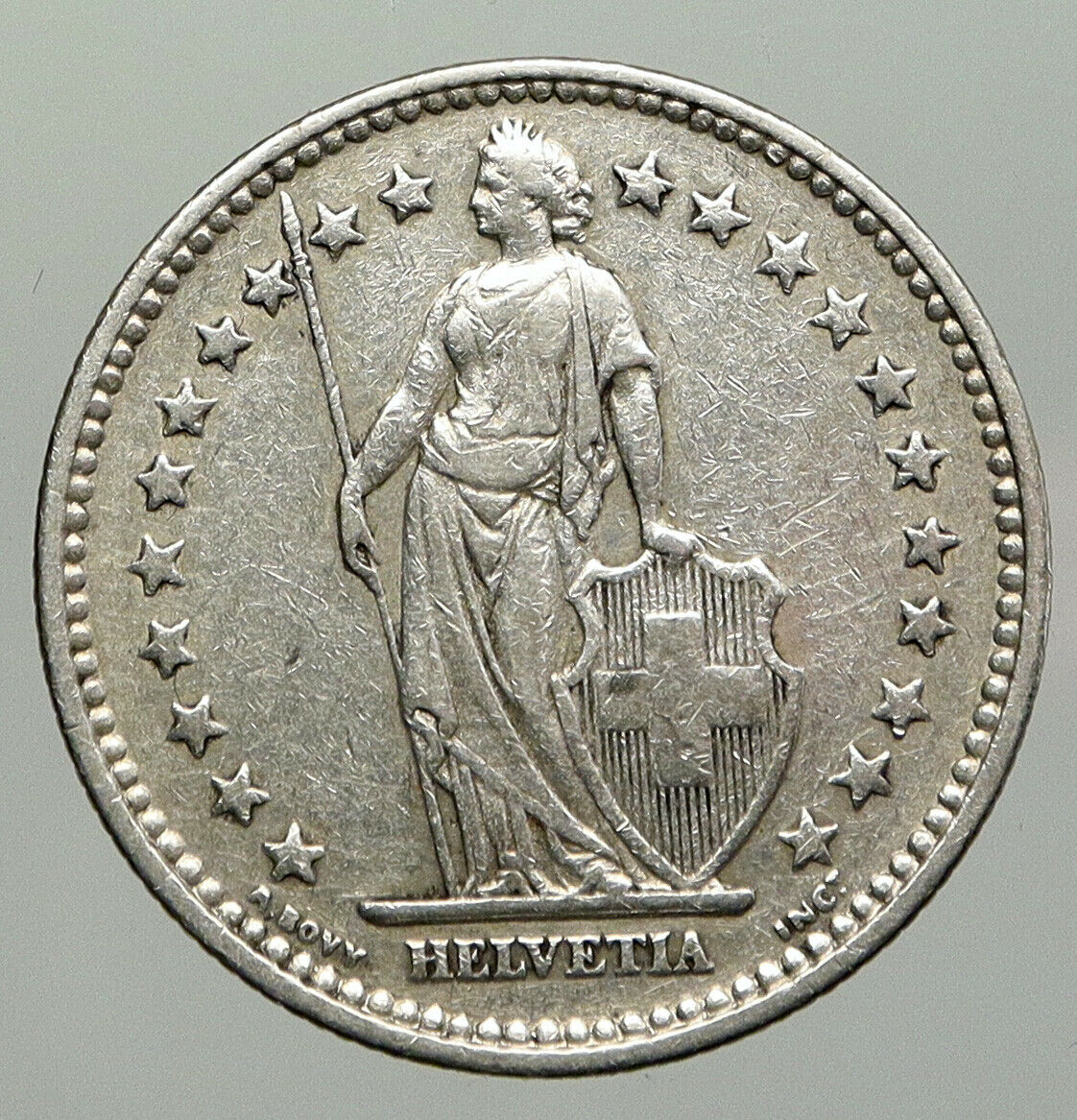 1910 B SWITZERLAND HELVETIA Symbolizes SWISS Nation SILVER 2 Francs Coin i92998