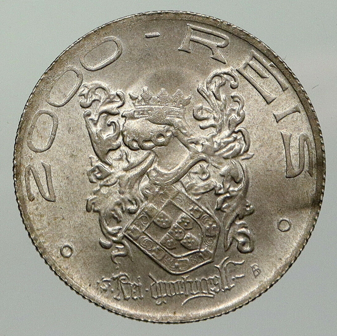 1932 BRAZIL 400th Ann Colonization JOAO III ANTIQUE Silver 2000 Reis Coin i93010