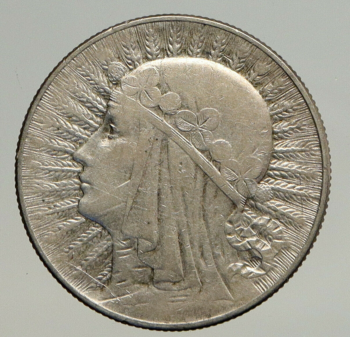 1933 POLAND Queen Jadwiga & Eagle Polish Antique Silver 5 Zlotych Coin i93713