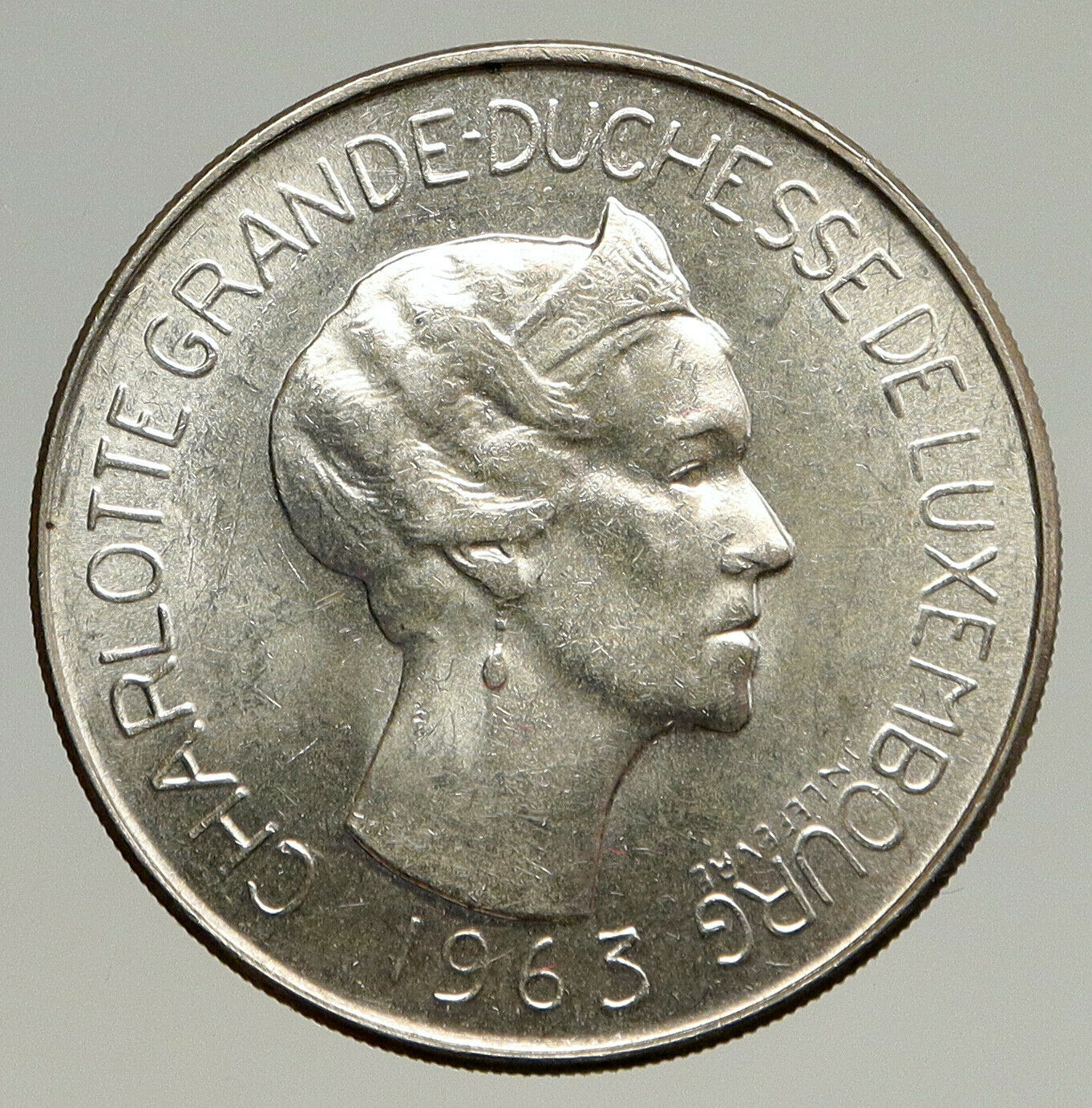 1963 LUXEMBOURG Dutchess Charlotte John the Blind Silver 100 Francs Coin i93716