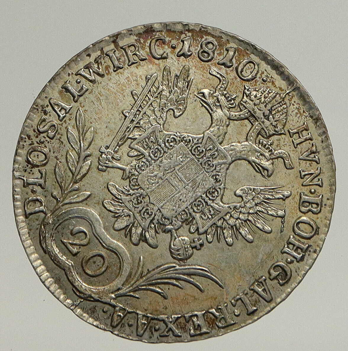 1810 AUSTRIA w King FRANCIS I (II) Antique VINTAGE Silver 20 Kreuzer Coin i93718