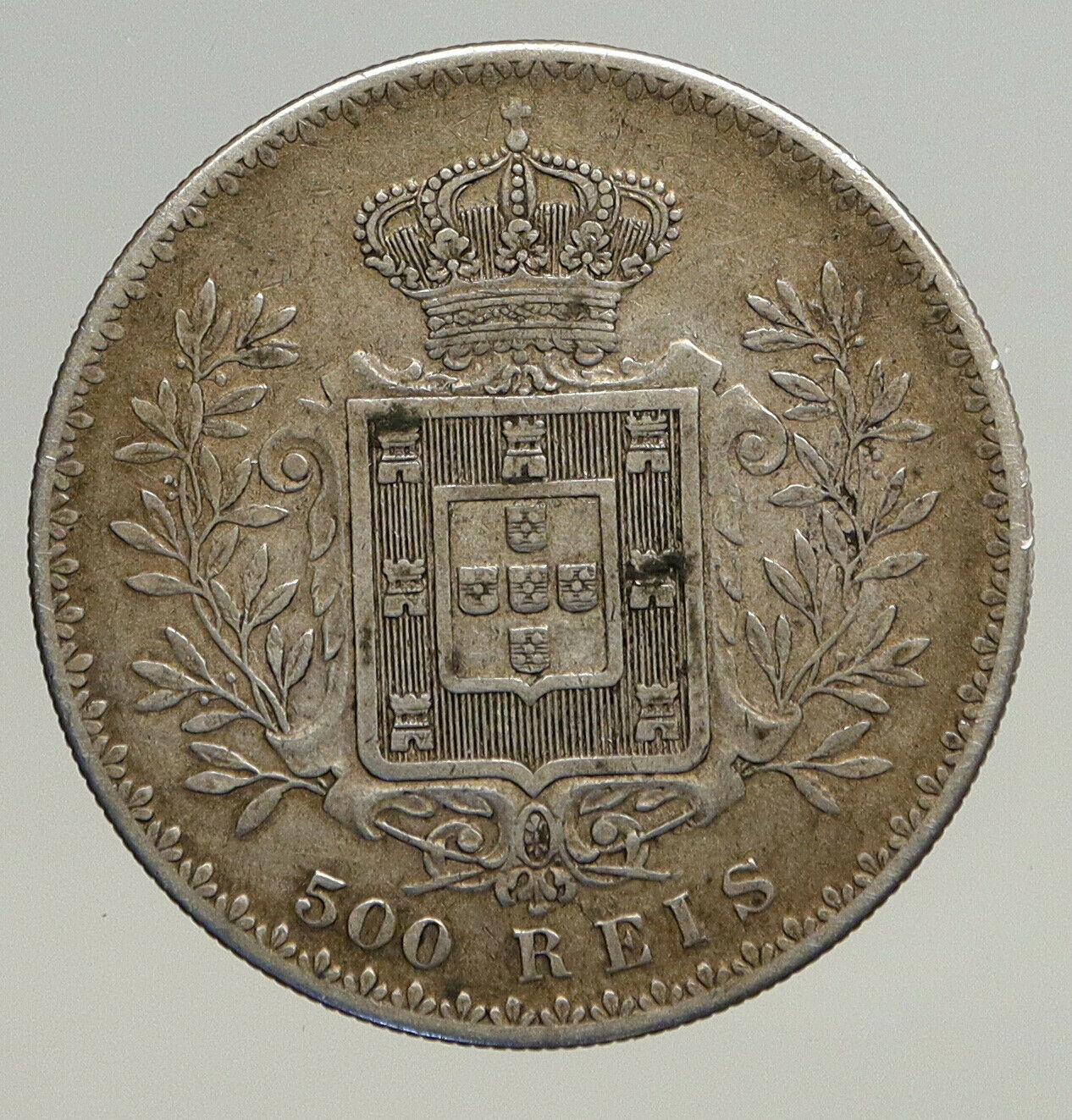 1891 PORTUGAL King Carlos I Antique OLD Silver 500 Reis Portuguese Coin i93723