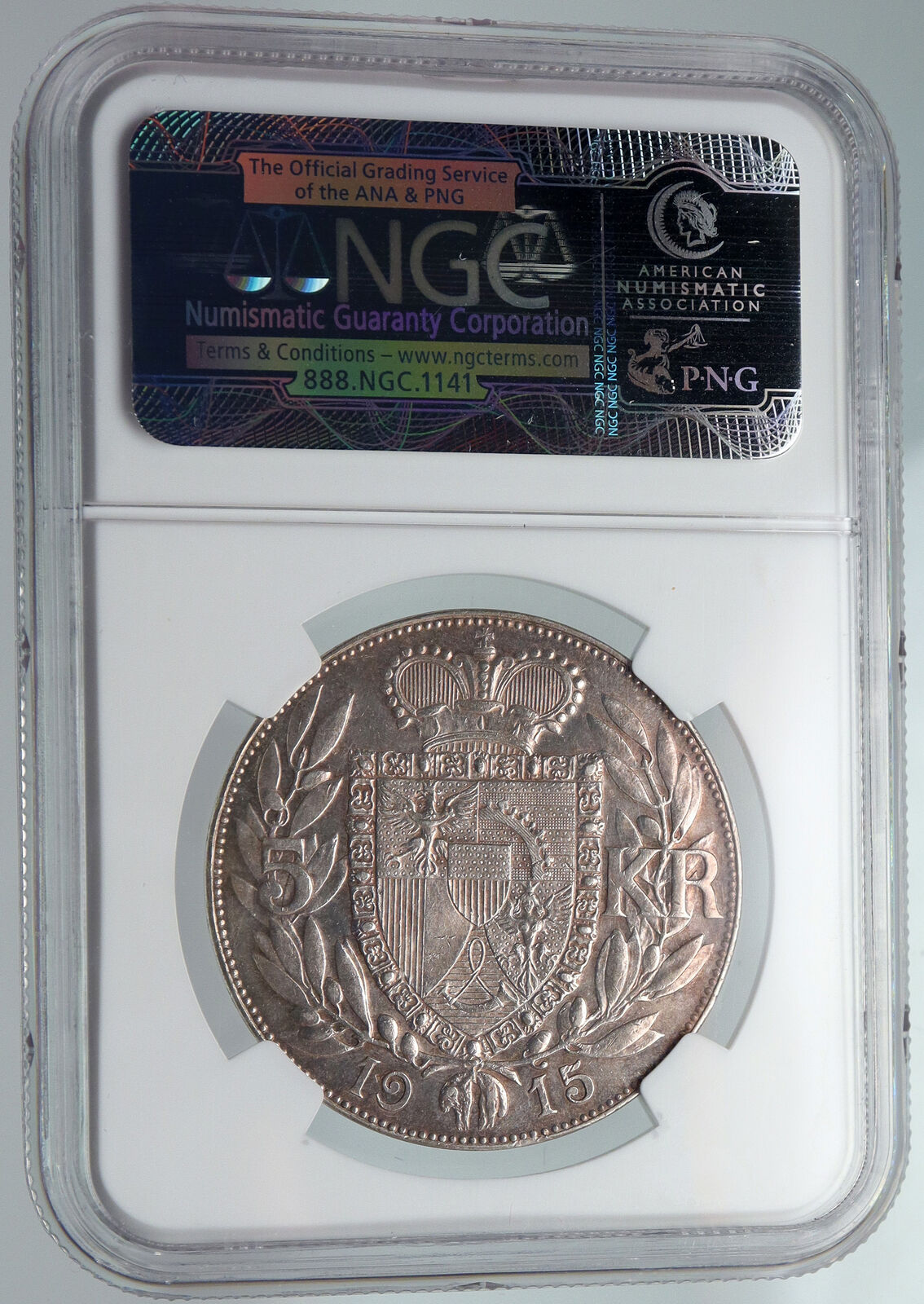 1915 LIECHTENSTEIN Prince Johann II Vintage OLD Silver 5 Kronen Coin NGC i90710