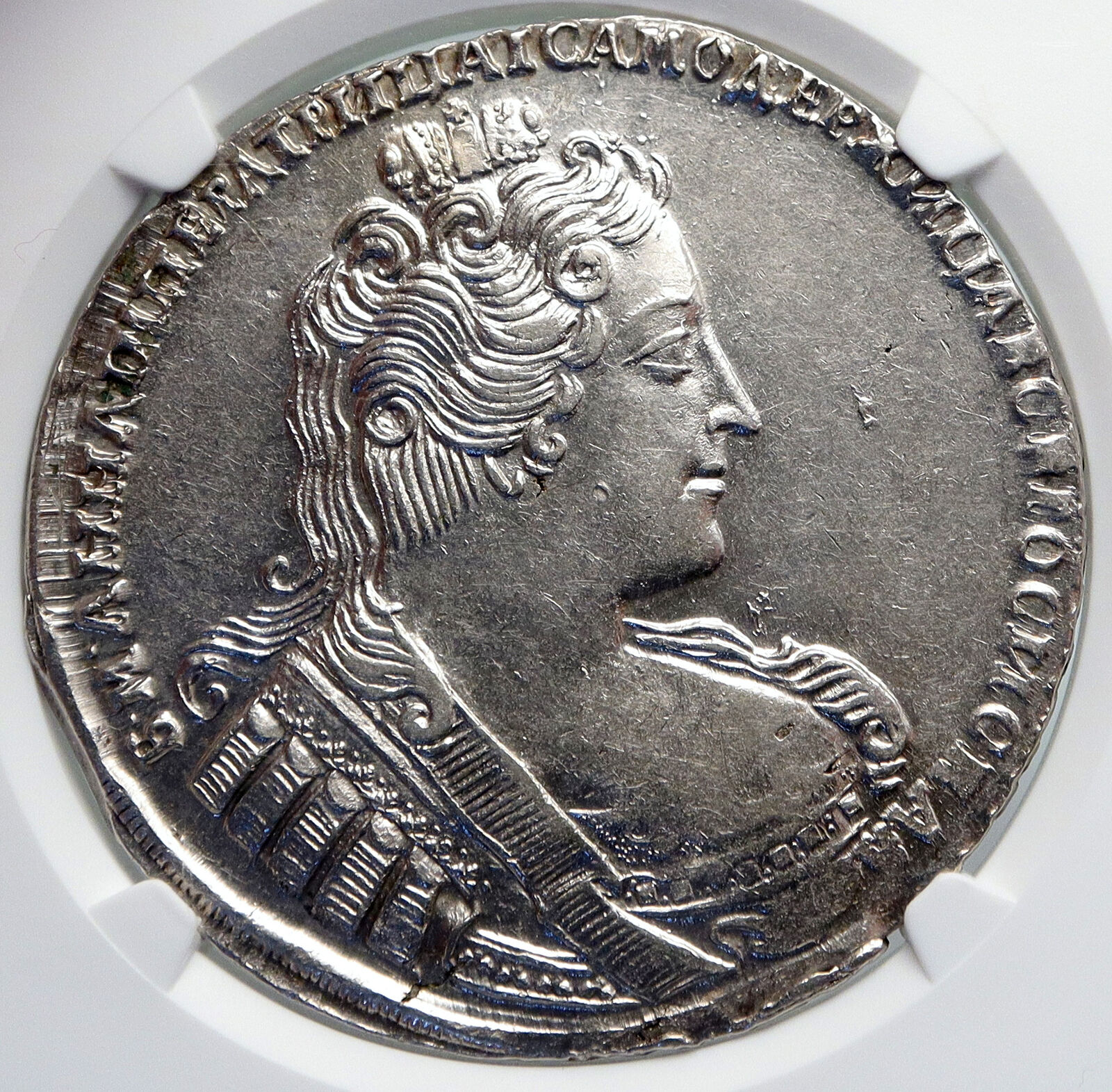 1733 ANNA IVANOVNA Russian Empress Antique Silver Rouble Coin Eagle NGC i90712