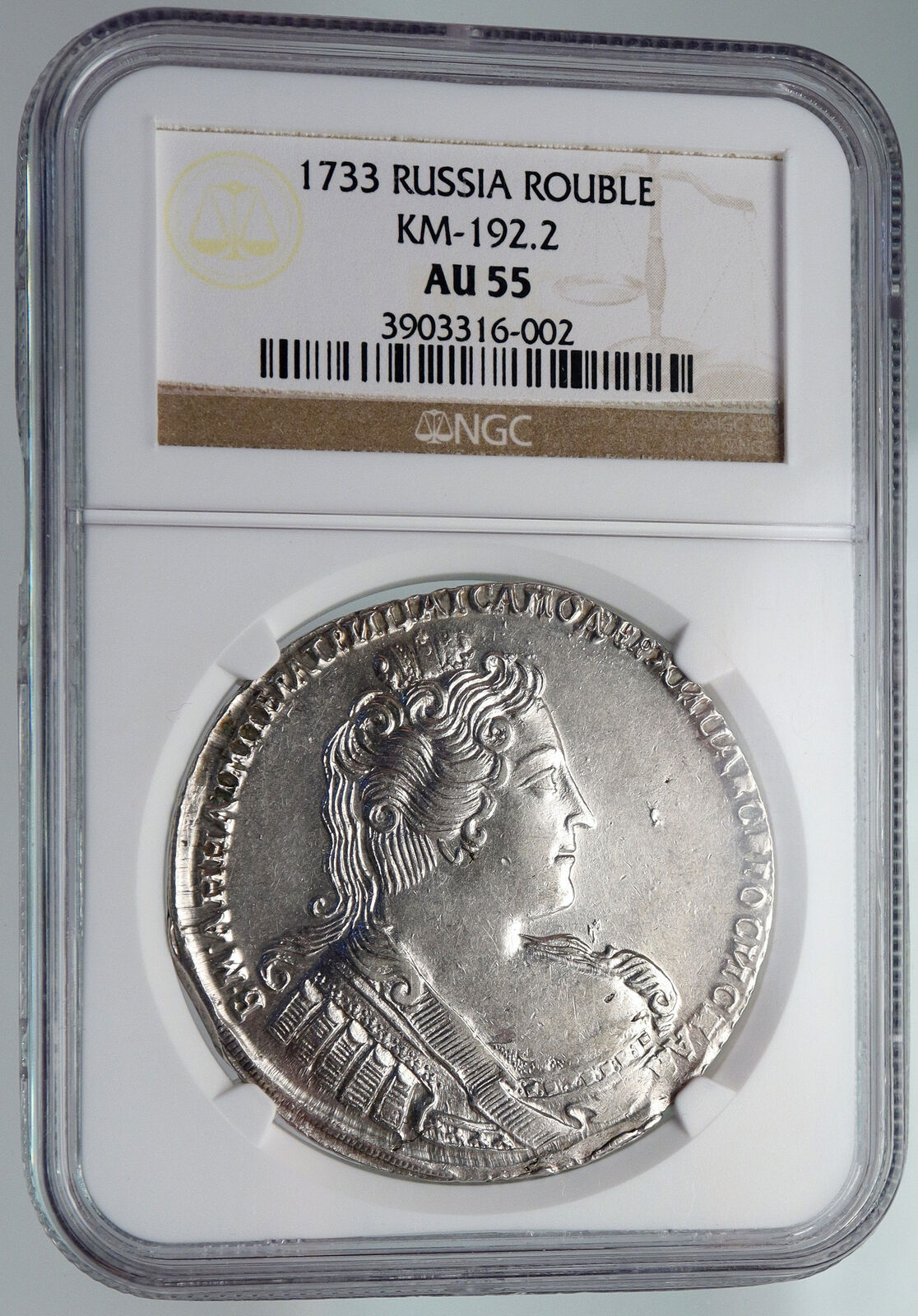 1733 ANNA IVANOVNA Russian Empress Antique Silver Rouble Coin Eagle NGC i90712