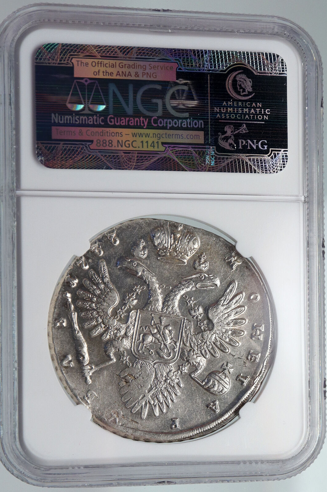 1733 ANNA IVANOVNA Russian Empress Antique Silver Rouble Coin Eagle NGC i90712