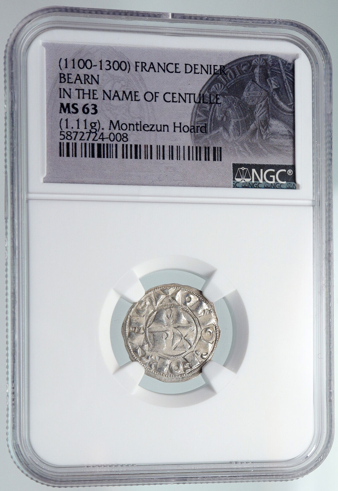 1100-1300 FRANCE Bearn Feudal IN NAME OF CENTULLE Silver Denier Coin NGC i90714