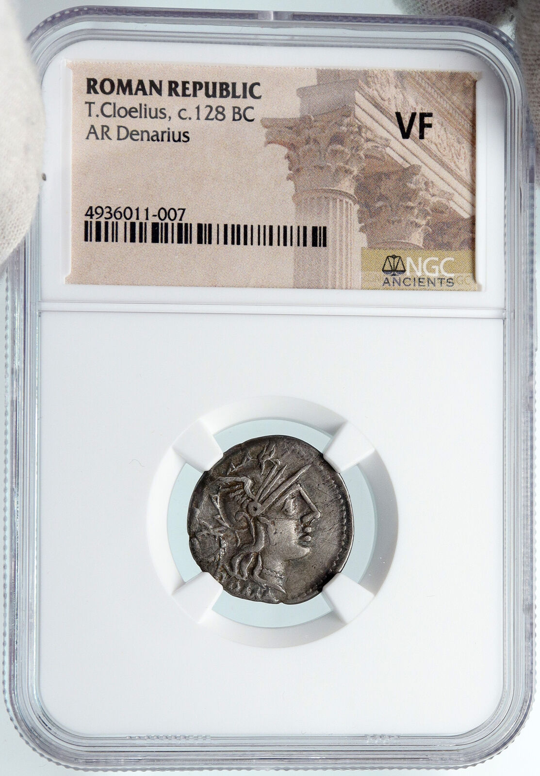 Roman Republic 128BC Authentic Ancient Silver Coin VICTORY CHARIOT NGC i89469