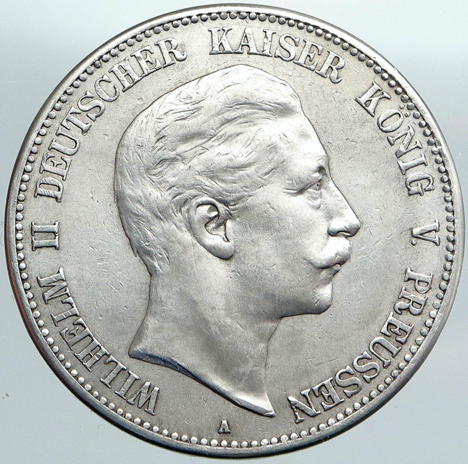 1908A GERMANY GERMAN STATES PRUSSIA WILHELM II Antique Silver 5 Mark Coin i89106