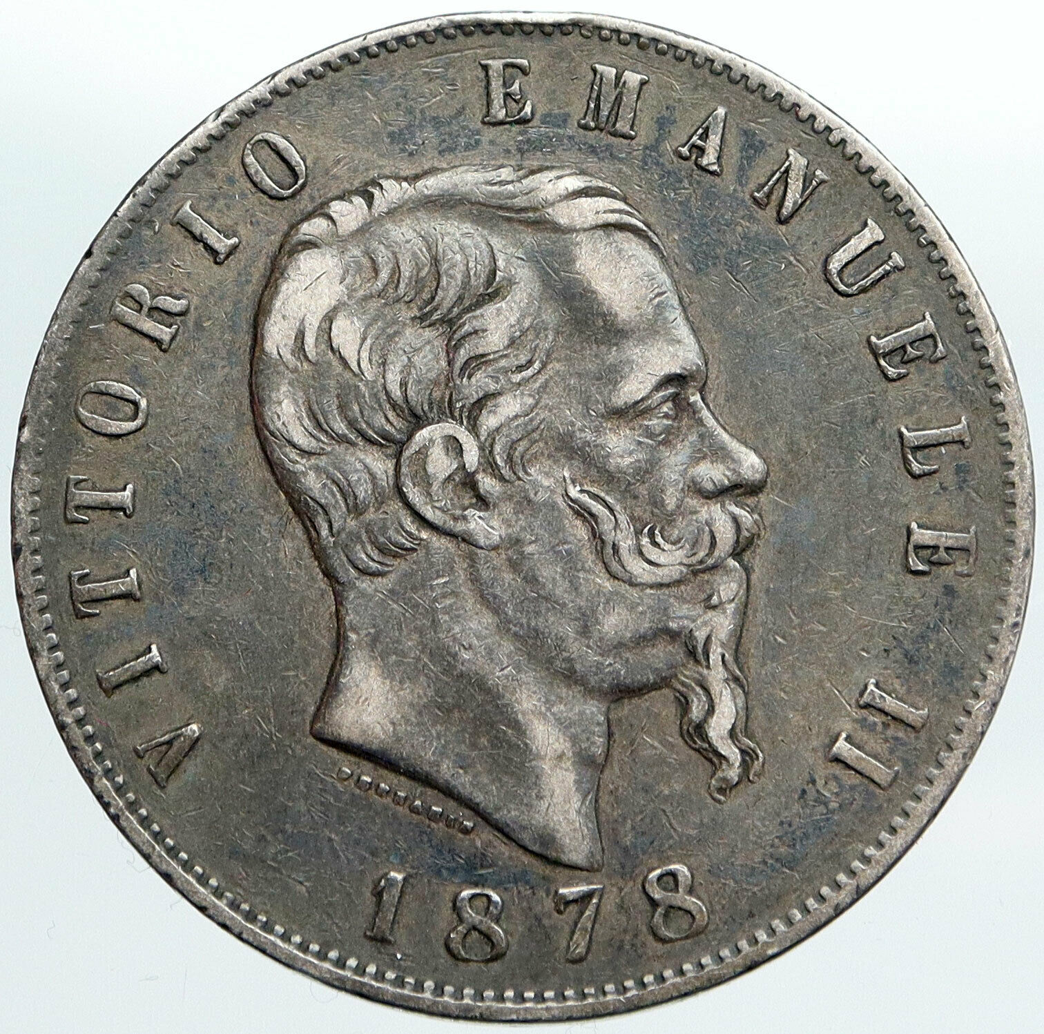 1878 MBN ITALY King Victor Emmanuel II Silver 5 Lire Antique ITALIAN Coin i89110