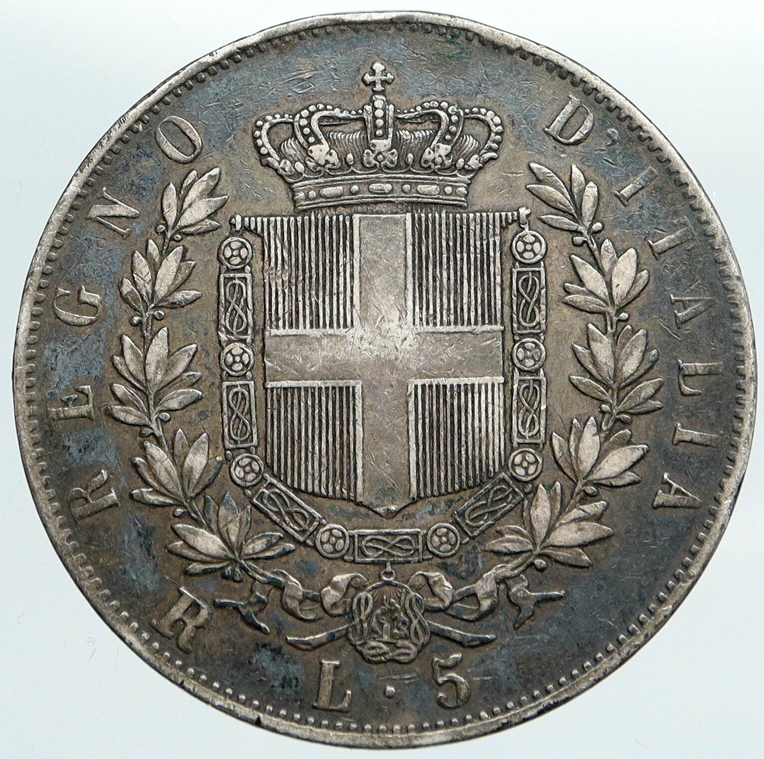 1878 MBN ITALY King Victor Emmanuel II Silver 5 Lire Antique ITALIAN Coin i89110