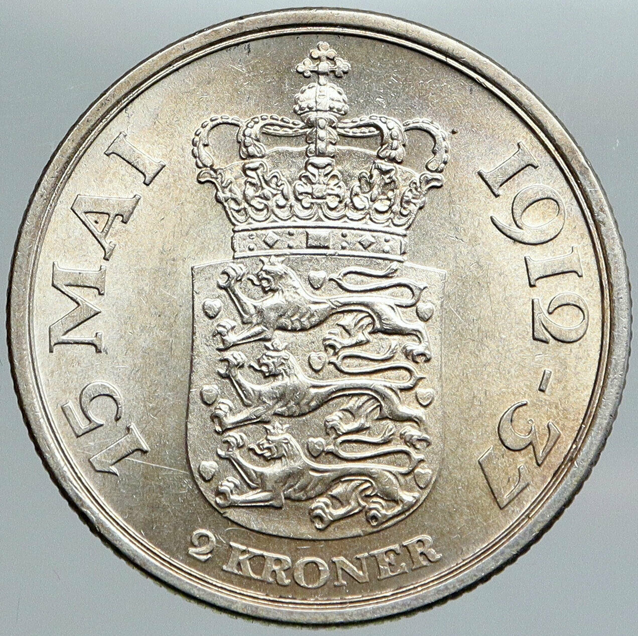 1937 DENMARK King Christian X VINTAGE OLD Silver Jubilee 2 Kroner Coin i89115