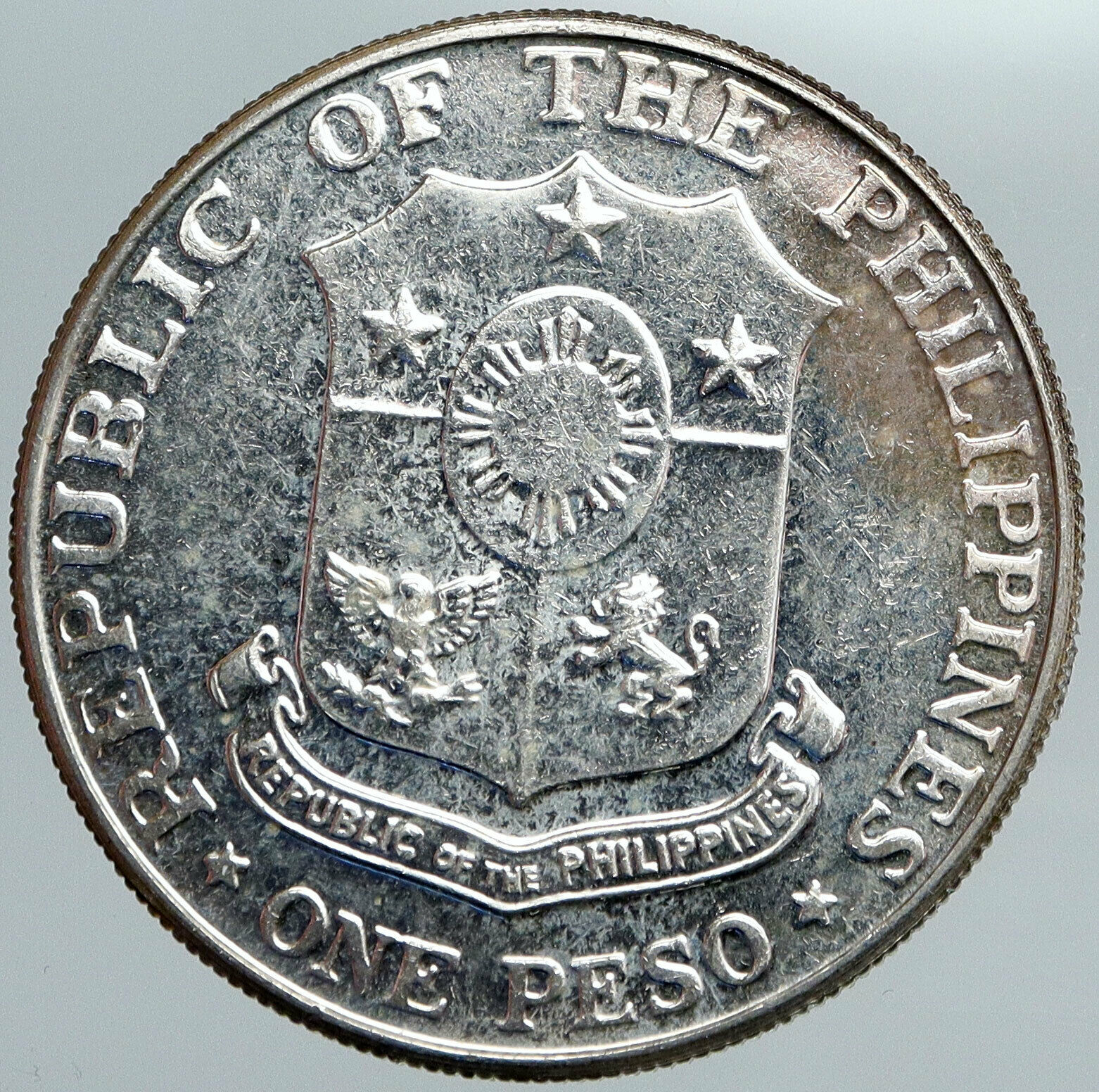 1967 PHILIPPINES Bataan Day BATTLE against Japan VINTAGE Silver PESO Coin i89119