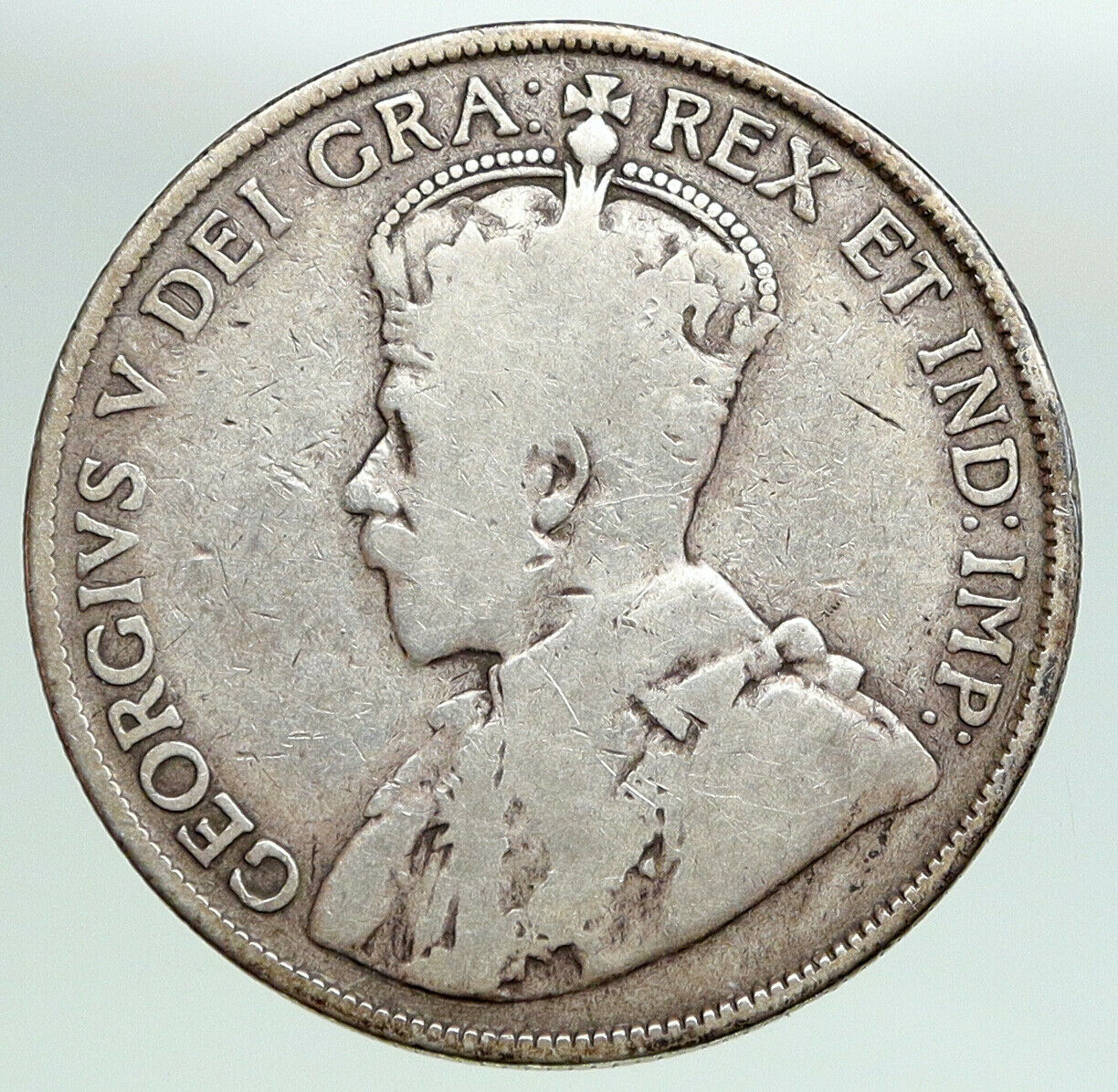 1914 CANADA UK King George V Antique VINTAGE Crown SILVER 50 CENTS Coin i92127