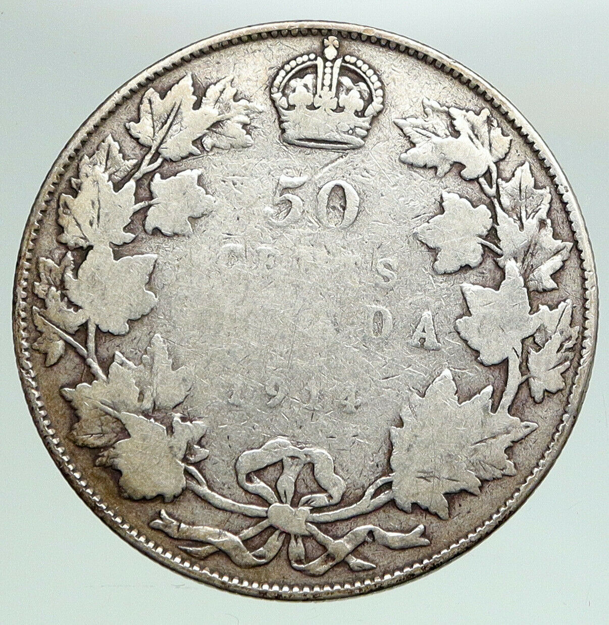 1914 CANADA UK King George V Antique VINTAGE Crown SILVER 50 CENTS Coin i92127