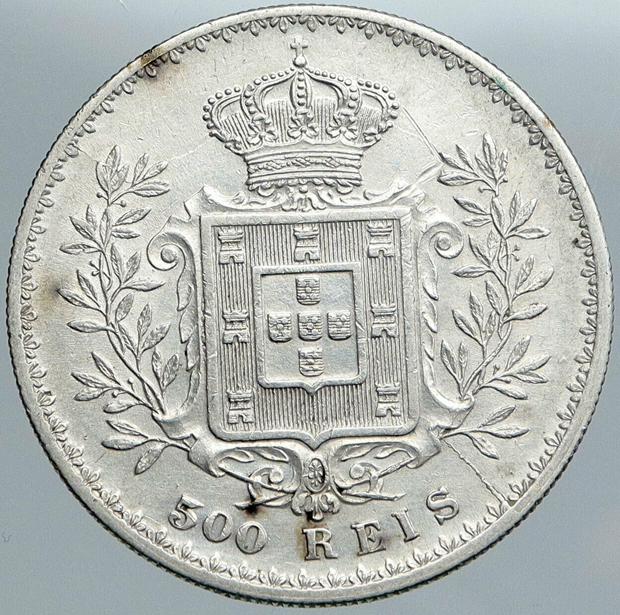 1891 PORTUGAL King Carlos I Antique OLD Silver 500 Reis Portuguese Coin i89112