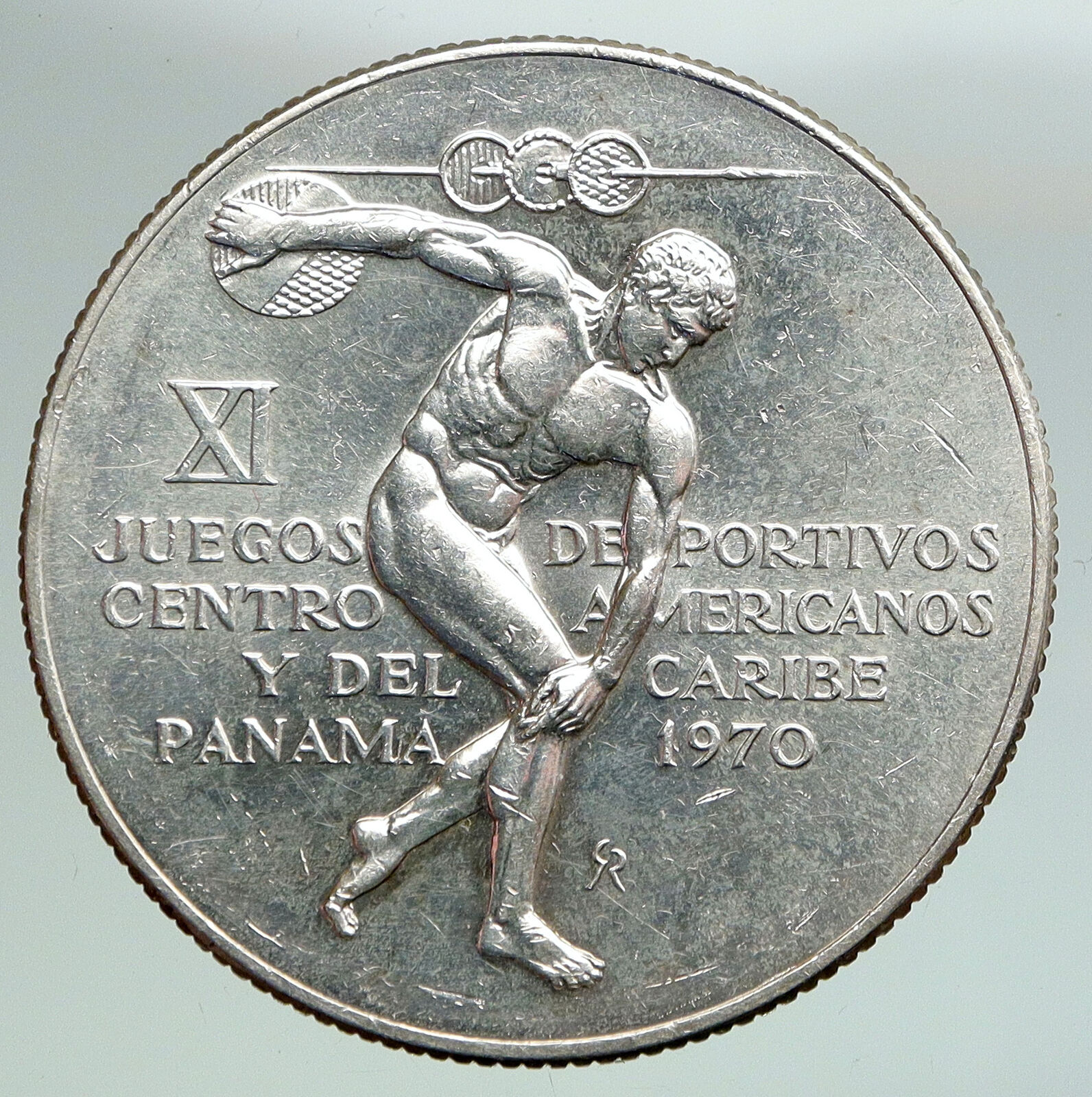 1970 PANAMA Olympic Style Games GREEK DISC THROWER ATHLETE Silver 5B Coin i92135