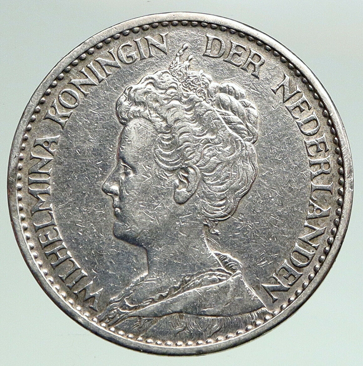 1915 Netherlands Kingdom w Queen WILHELMINA VINTAGE Silver 1 Gulden Coin i92137