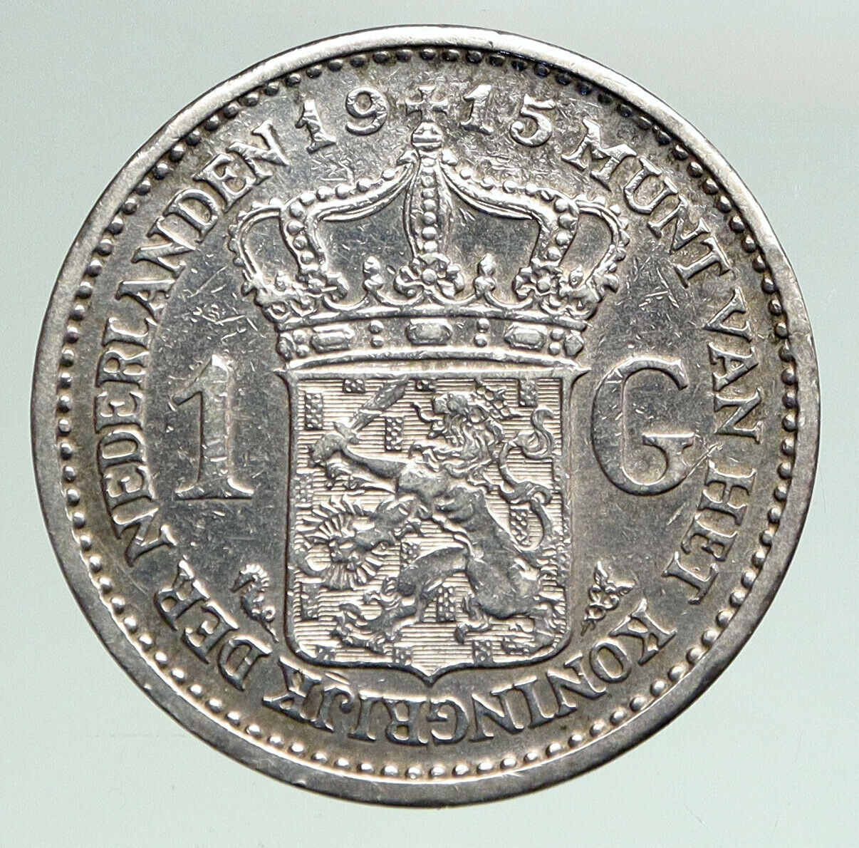 1915 Netherlands Kingdom w Queen WILHELMINA VINTAGE Silver 1 Gulden Coin i92137